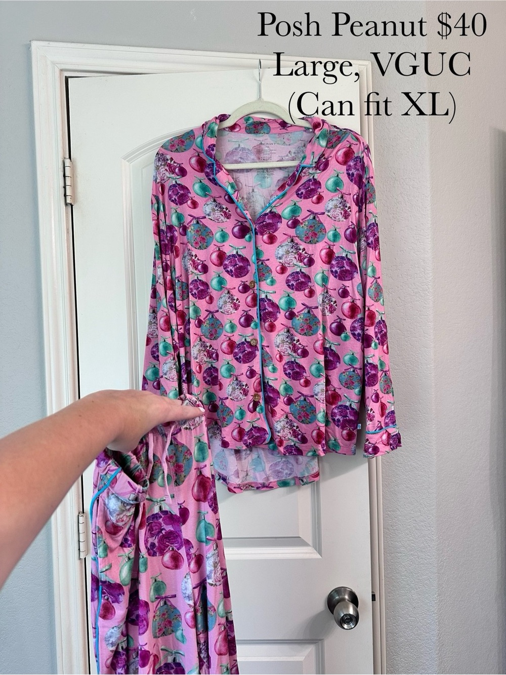Posh Peanut Pink Floral Button-Up Pajama Top and Pants Set